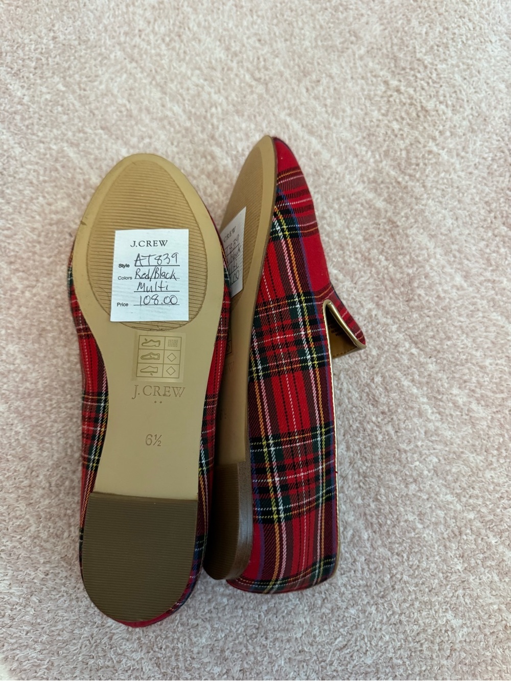 J.Crew Factory Red Stewart Tartan Plaid Smoking Loafers Size 6.5 - Picture 3 of 3
